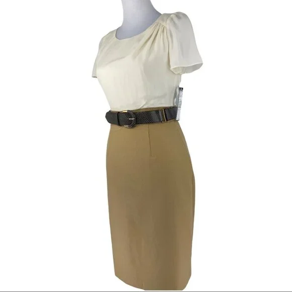 Tahari ASL Women's NWT Tan Kim Silk Pencil Business Career Dress Size 2/C33